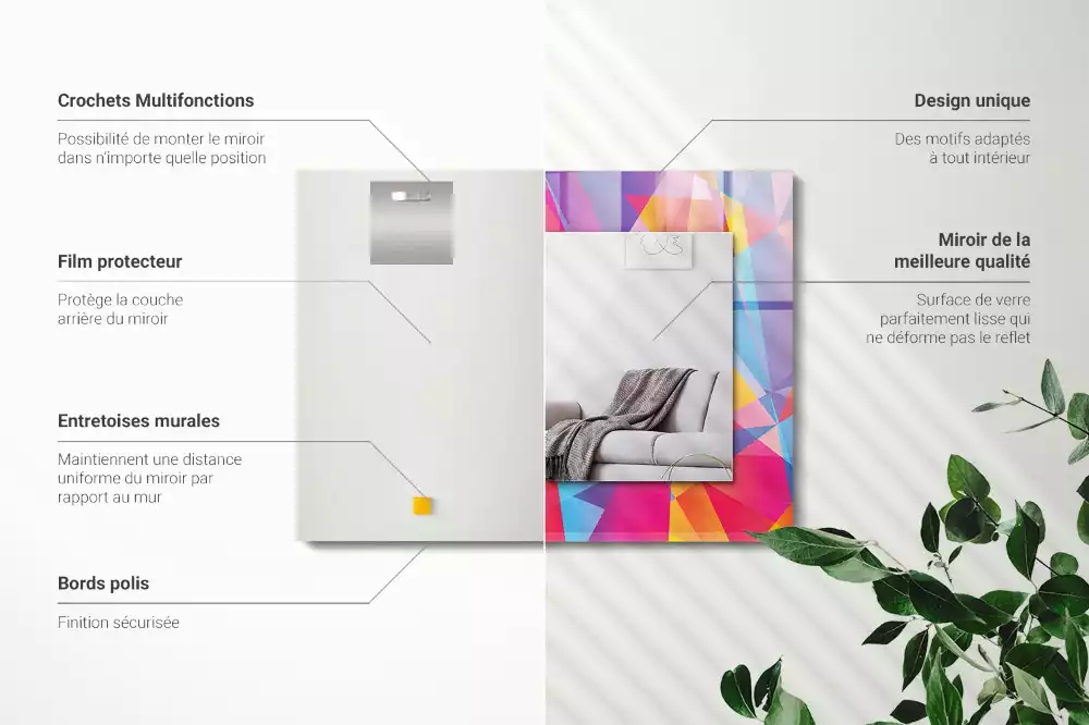 Oglindă dreptunghiulară cu decor geometric colorat