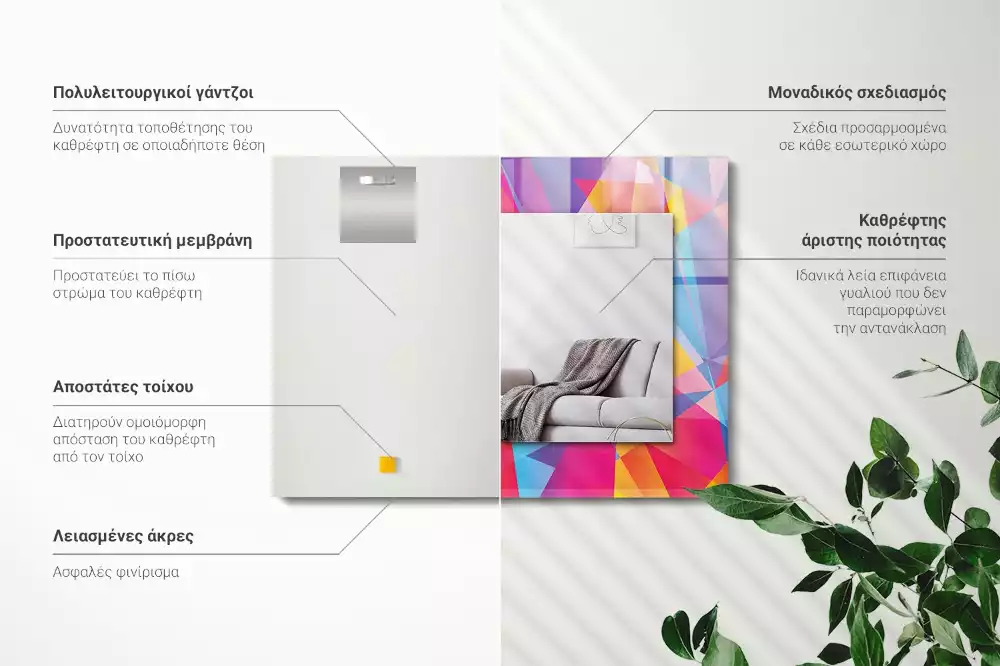 Oglindă dreptunghiulară cu decor geometric colorat