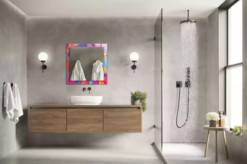 Oglindă dreptunghiulară cu decor geometric colorat