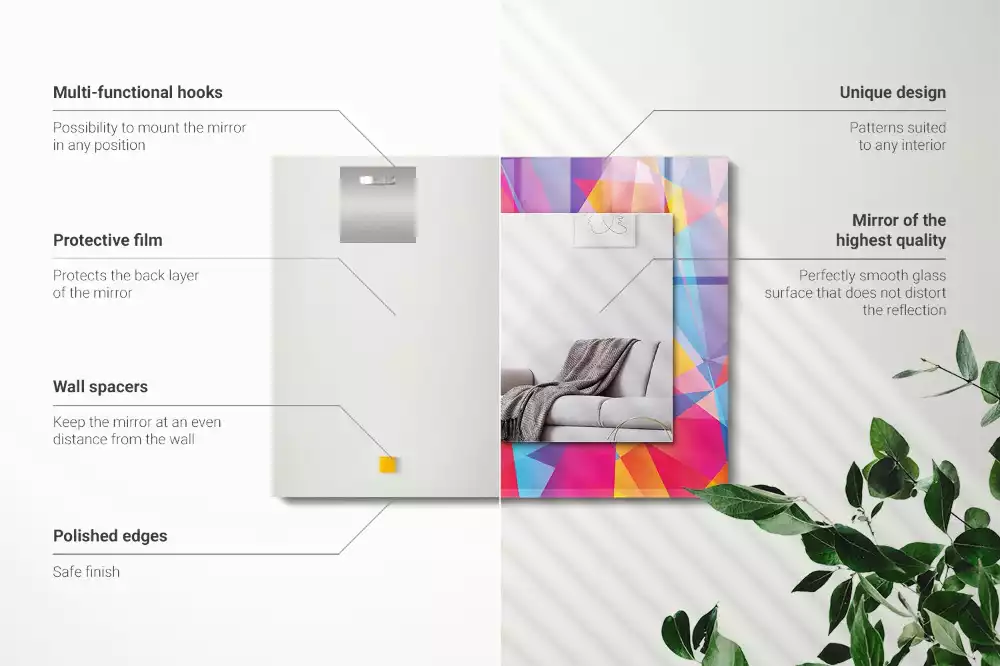 Oglindă dreptunghiulară cu decor geometric colorat