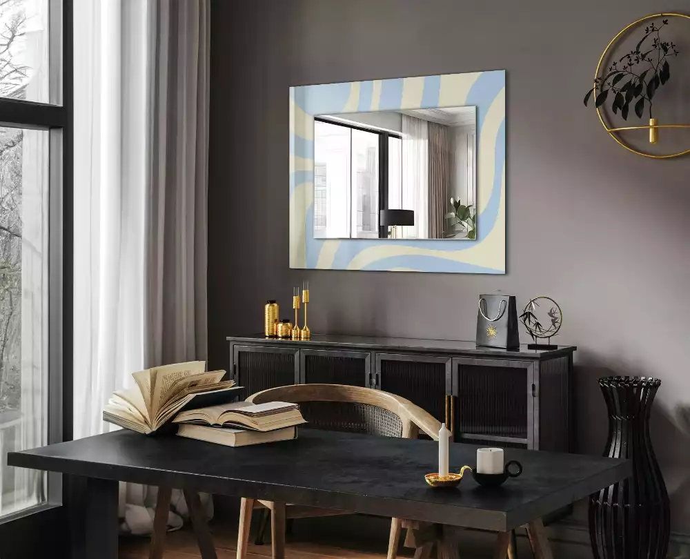Oglindă dreptunghiulară de perete cu model abstract ondulat