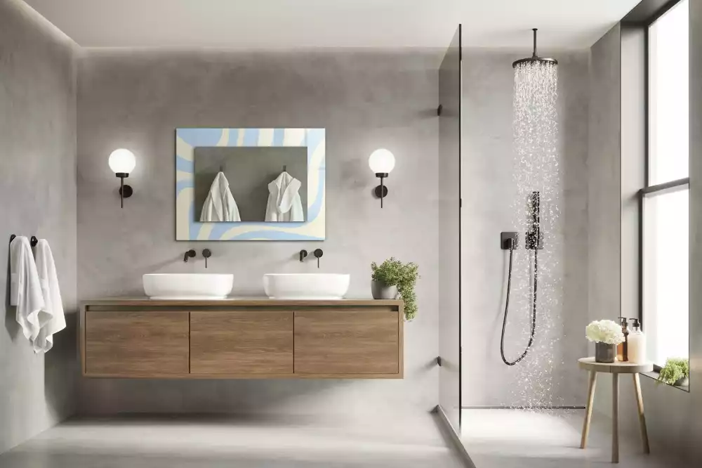 Oglindă dreptunghiulară de perete cu model abstract ondulat