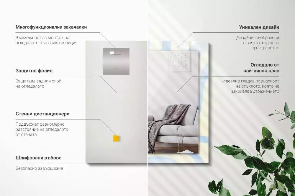 Oglindă dreptunghiulară de perete cu model abstract ondulat