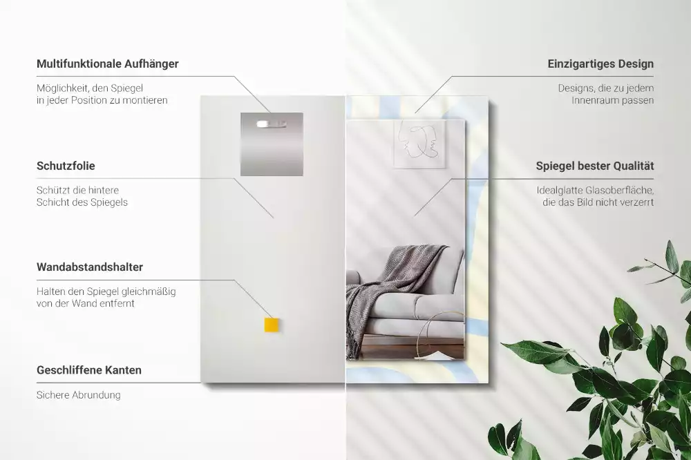 Oglindă dreptunghiulară de perete cu model abstract ondulat