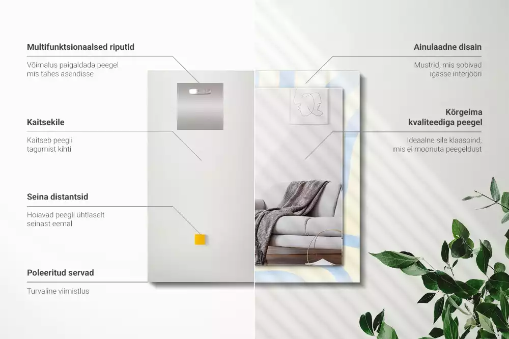 Oglindă dreptunghiulară de perete cu model abstract ondulat