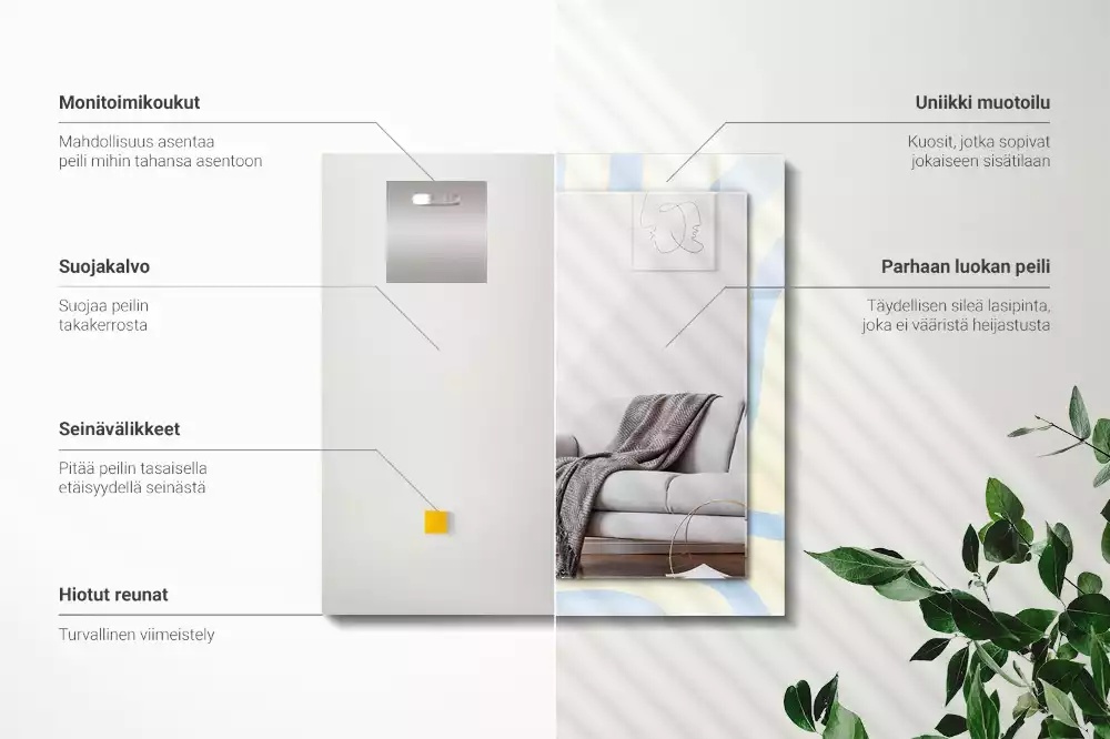Oglindă dreptunghiulară de perete cu model abstract ondulat