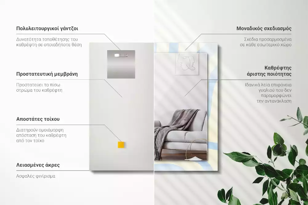 Oglindă dreptunghiulară de perete cu model abstract ondulat