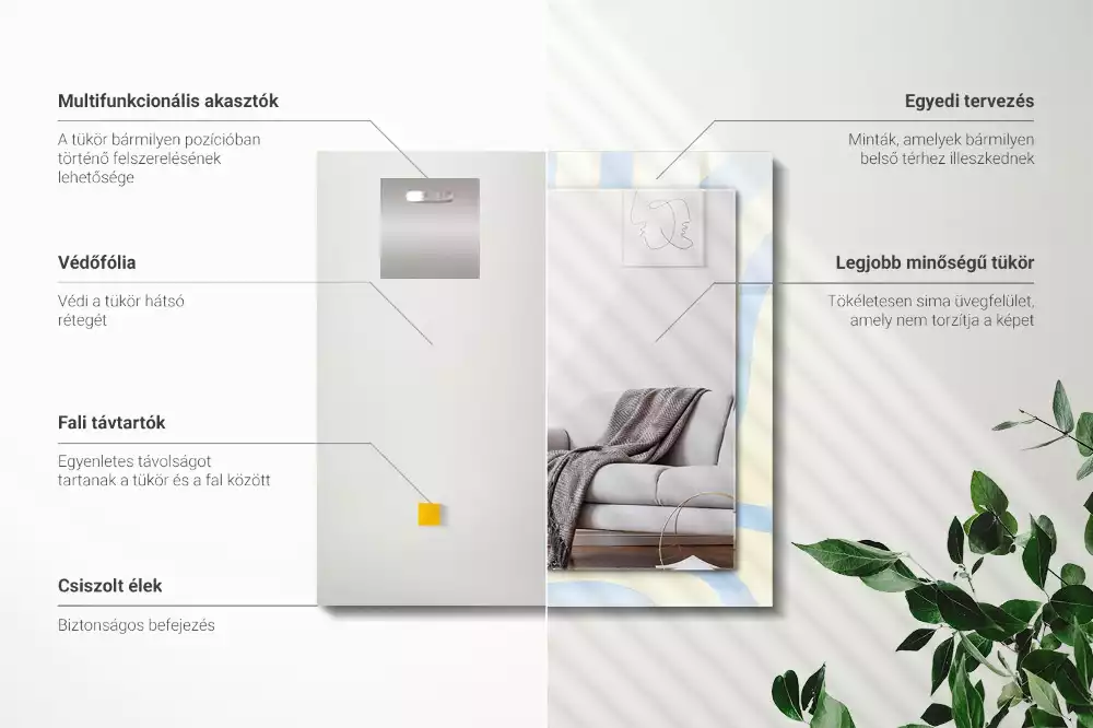 Oglindă dreptunghiulară de perete cu model abstract ondulat