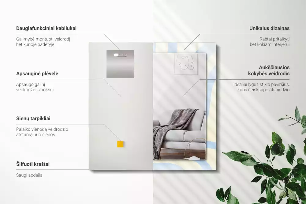 Oglindă dreptunghiulară de perete cu model abstract ondulat