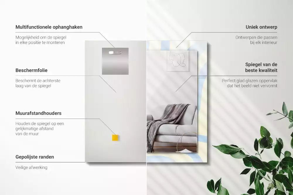 Oglindă dreptunghiulară de perete cu model abstract ondulat