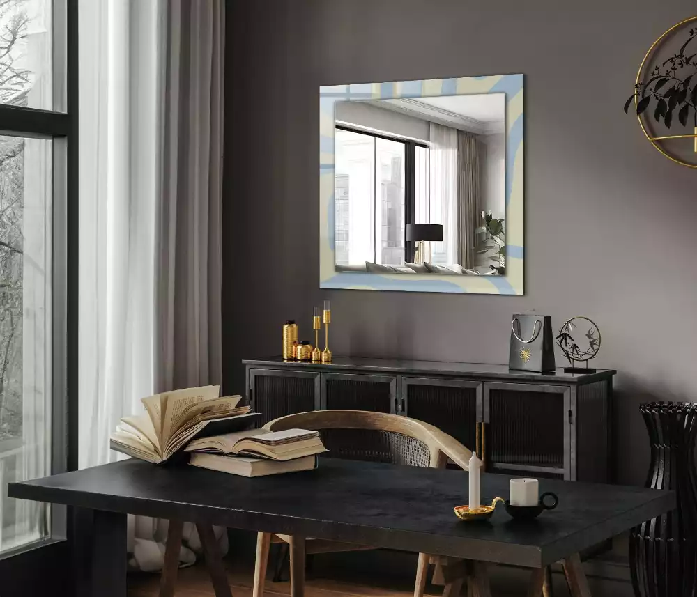 Oglindă dreptunghiulară de perete cu model abstract ondulat