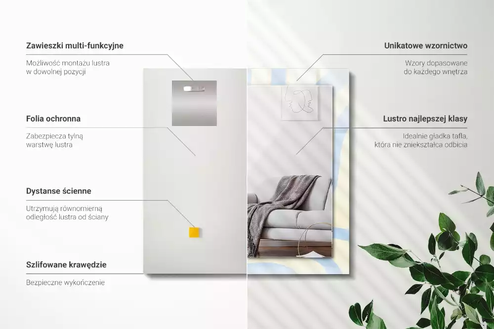 Oglindă dreptunghiulară de perete cu model abstract ondulat