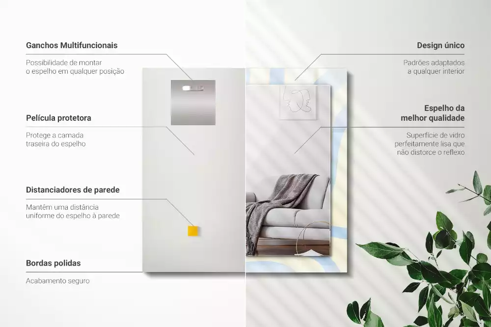 Oglindă dreptunghiulară de perete cu model abstract ondulat