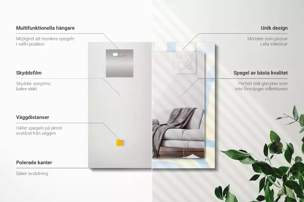 Oglindă dreptunghiulară de perete cu model abstract ondulat