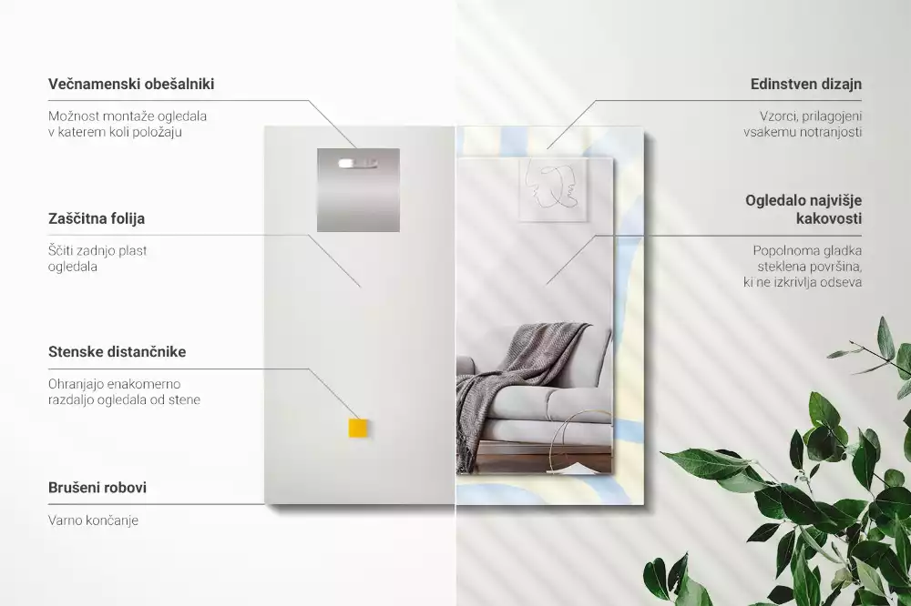 Oglindă dreptunghiulară de perete cu model abstract ondulat