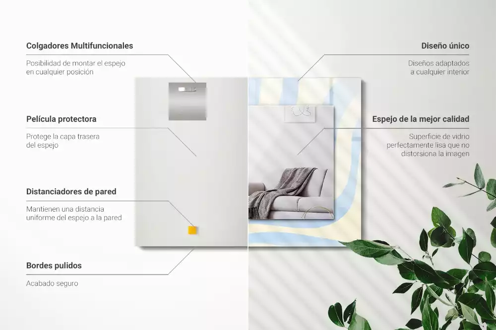 Oglindă dreptunghiulară de perete cu model abstract ondulat