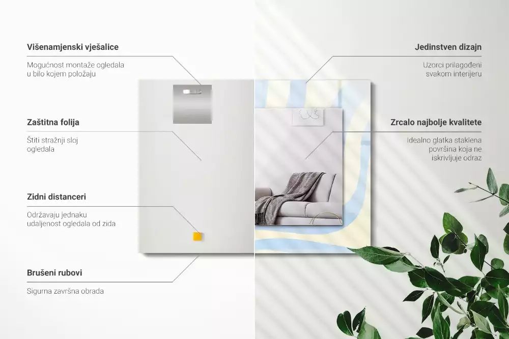 Oglindă dreptunghiulară de perete cu model abstract ondulat