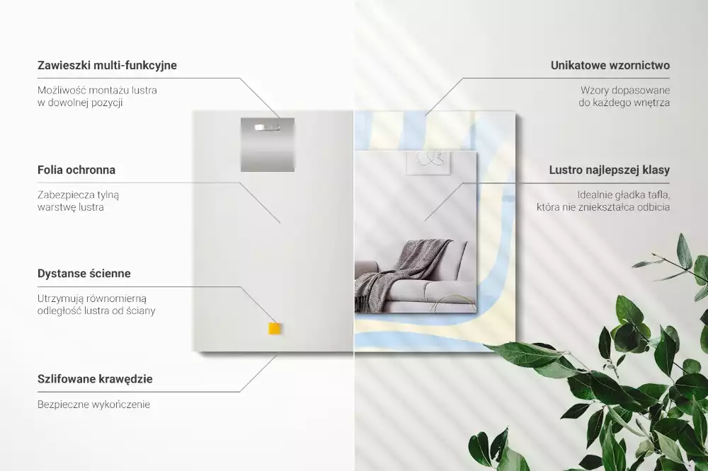 Oglindă dreptunghiulară de perete cu model abstract ondulat