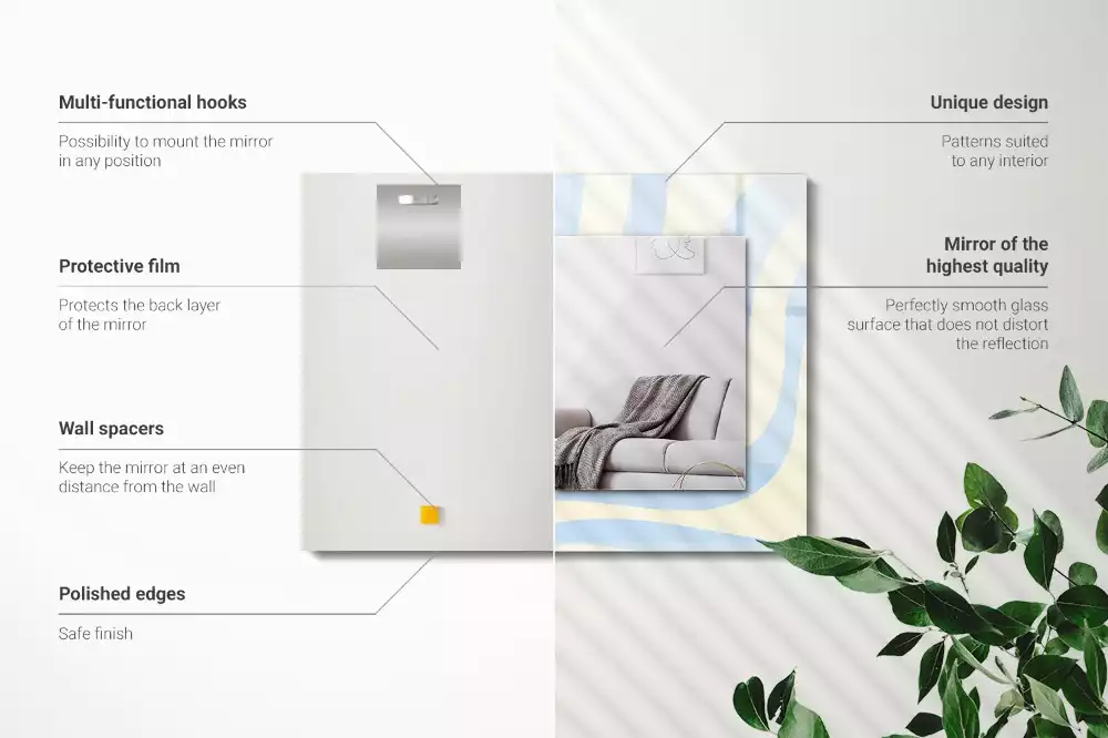 Oglindă dreptunghiulară de perete cu model abstract ondulat