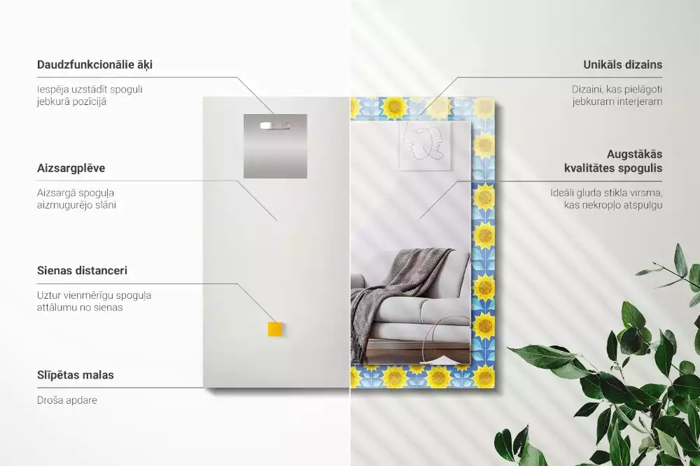 Oglindă dreptunghiulară cu imprimeu model frunze de floarea-soarelui