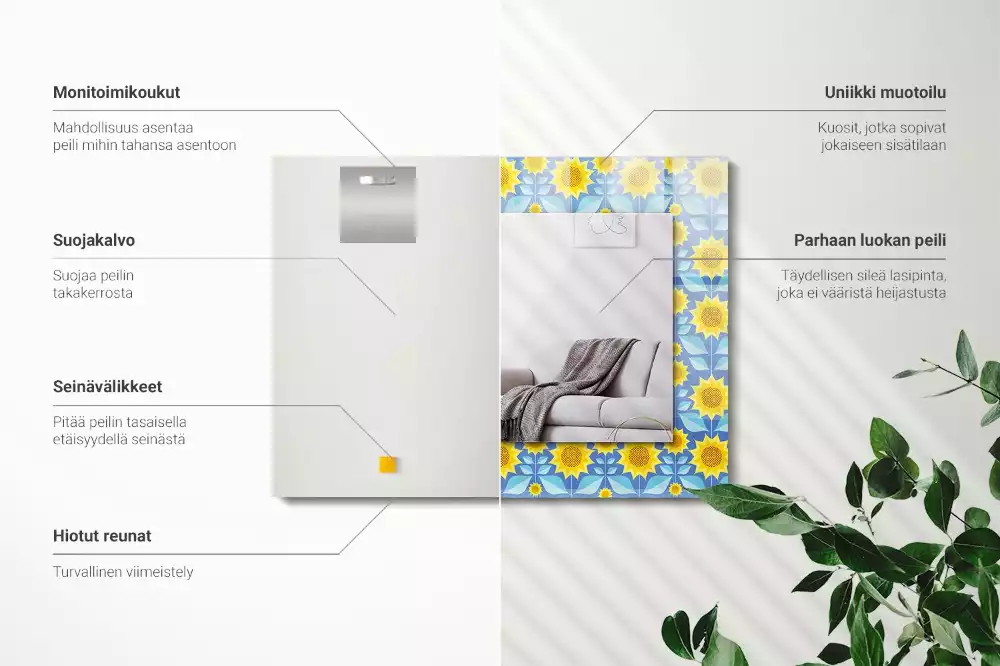 Oglindă dreptunghiulară cu imprimeu model frunze de floarea-soarelui