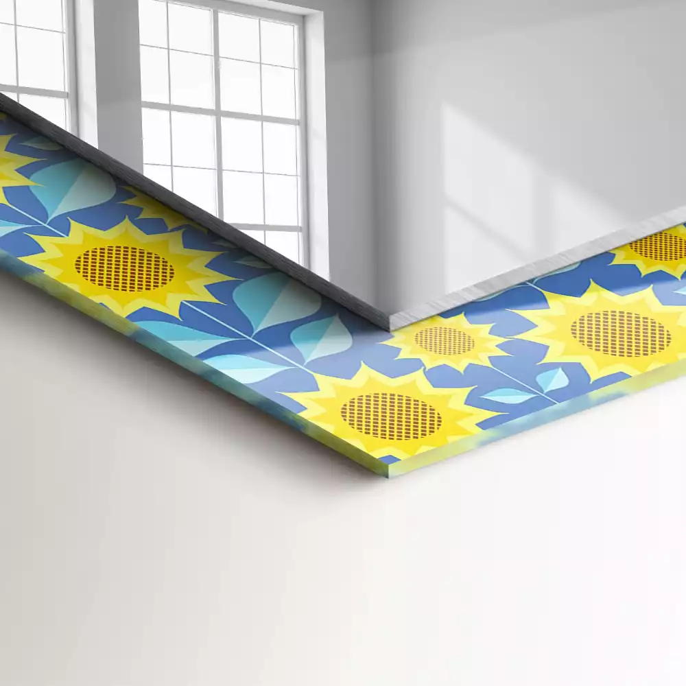 Oglindă dreptunghiulară cu imprimeu model frunze de floarea-soarelui