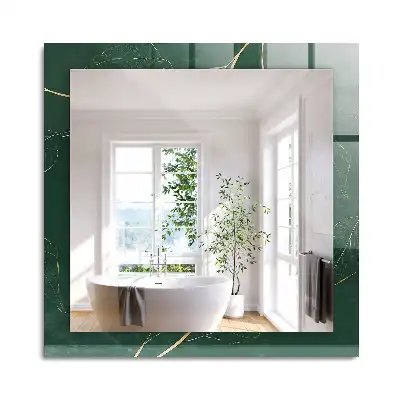 Oglindă dreptunghiulară cu ramă decorată cu frunze verzi și aurii