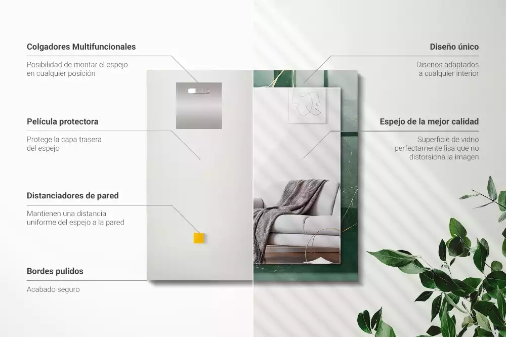 Oglindă dreptunghiulară cu ramă decorată cu frunze verzi și aurii