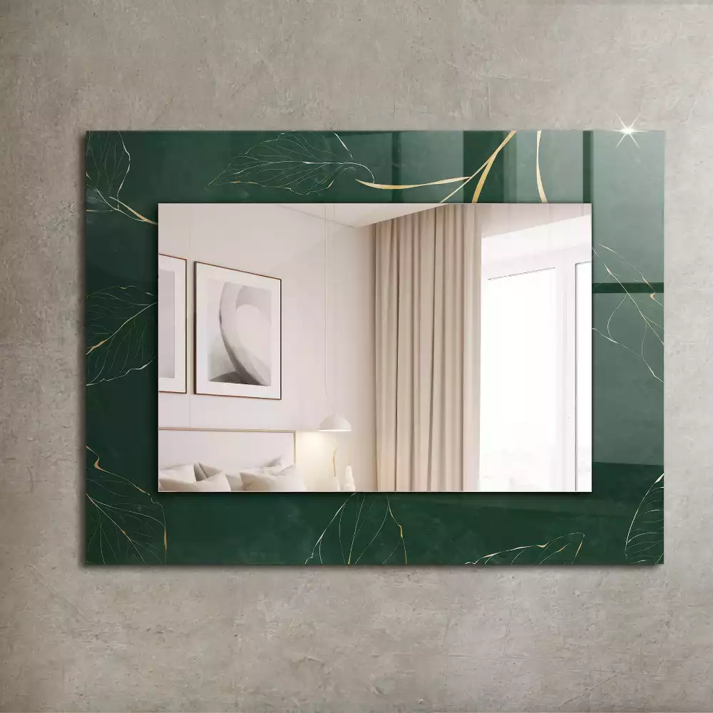 Oglindă dreptunghiulară cu ramă decorată cu frunze verzi și aurii