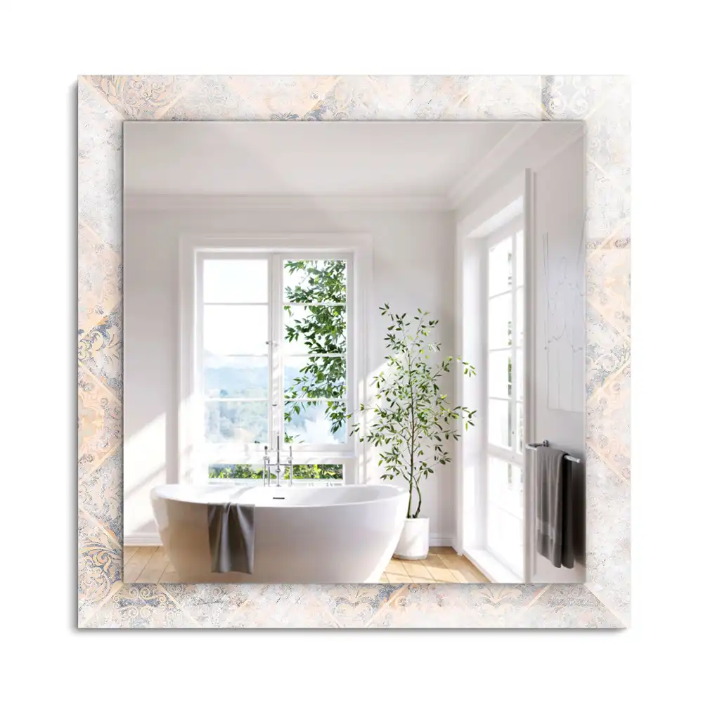 Oglindă dreptunghiulară cu decor din plăci cu model