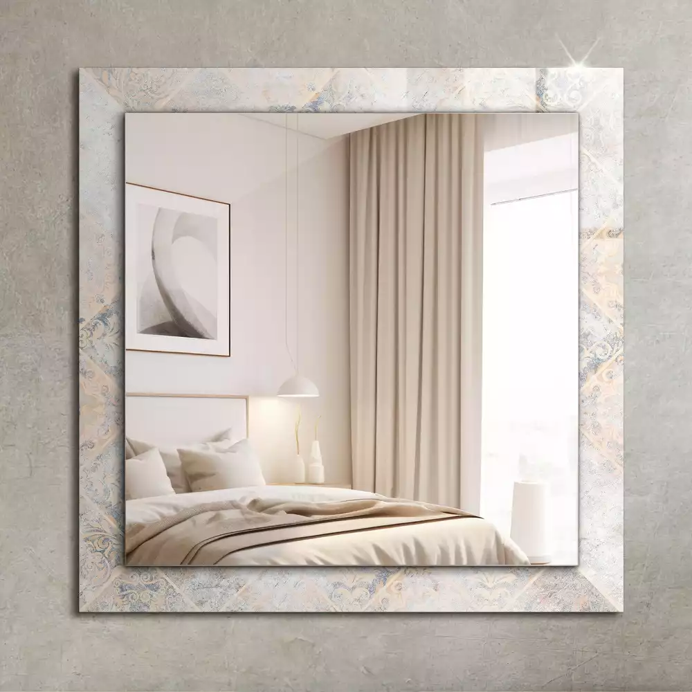 Oglindă dreptunghiulară cu decor din plăci cu model