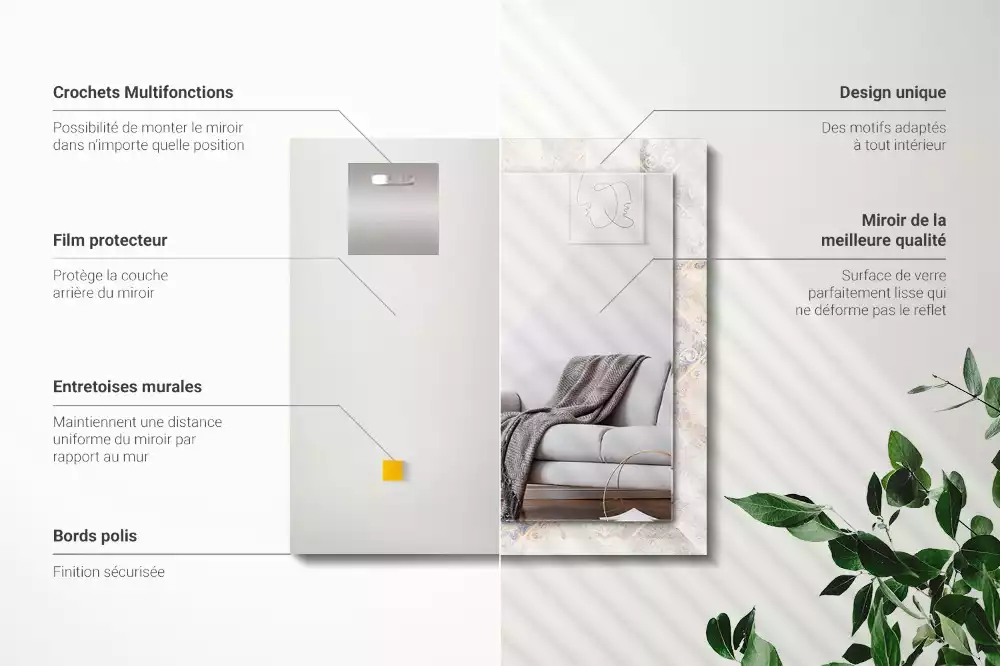 Oglindă dreptunghiulară cu decor din plăci cu model