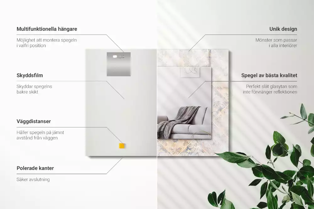 Oglindă dreptunghiulară cu decor din plăci cu model
