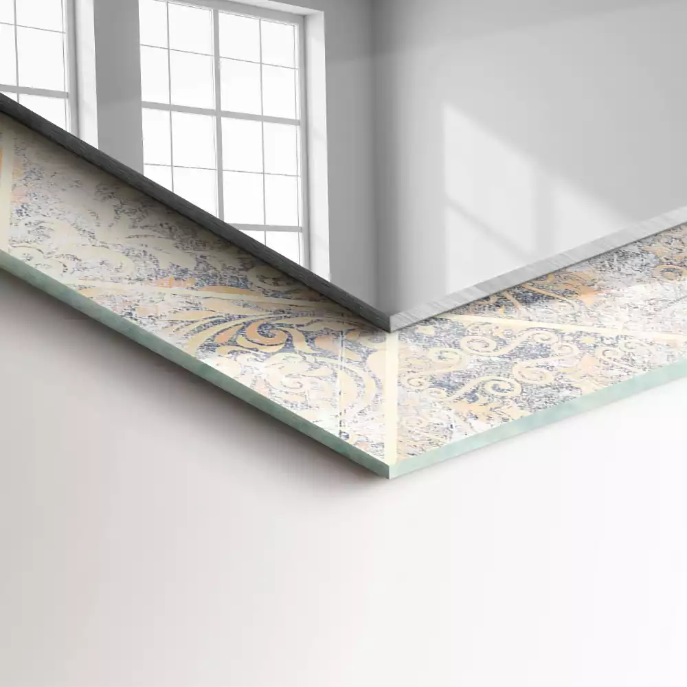 Oglindă dreptunghiulară cu decor din plăci cu model