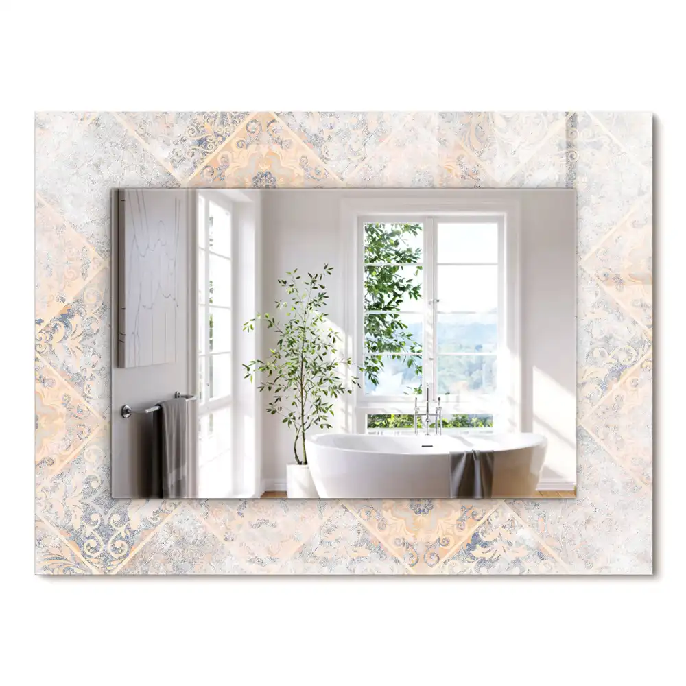 Oglindă dreptunghiulară cu decor din plăci cu model