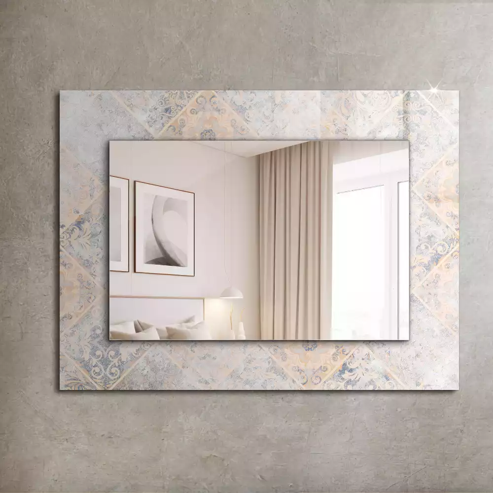 Oglindă dreptunghiulară cu decor din plăci cu model