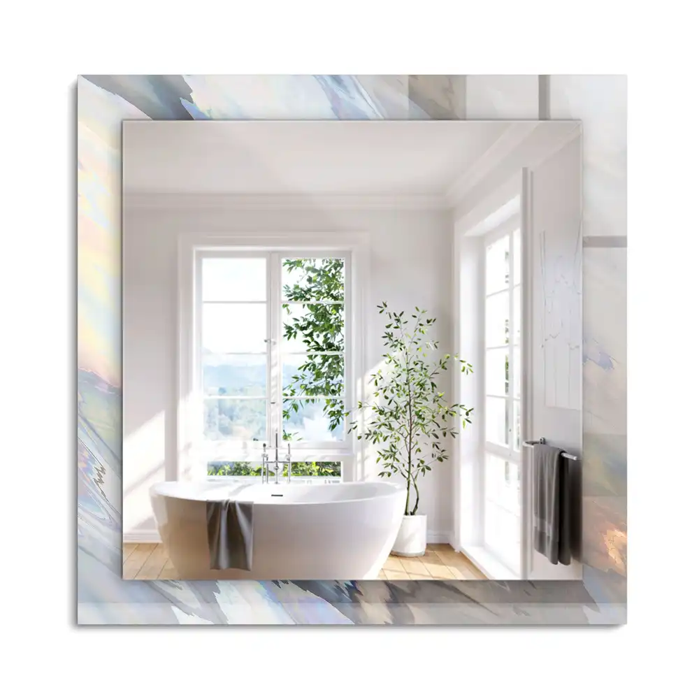 Oglindă dreptunghiulară de perete cu model abstract colorat