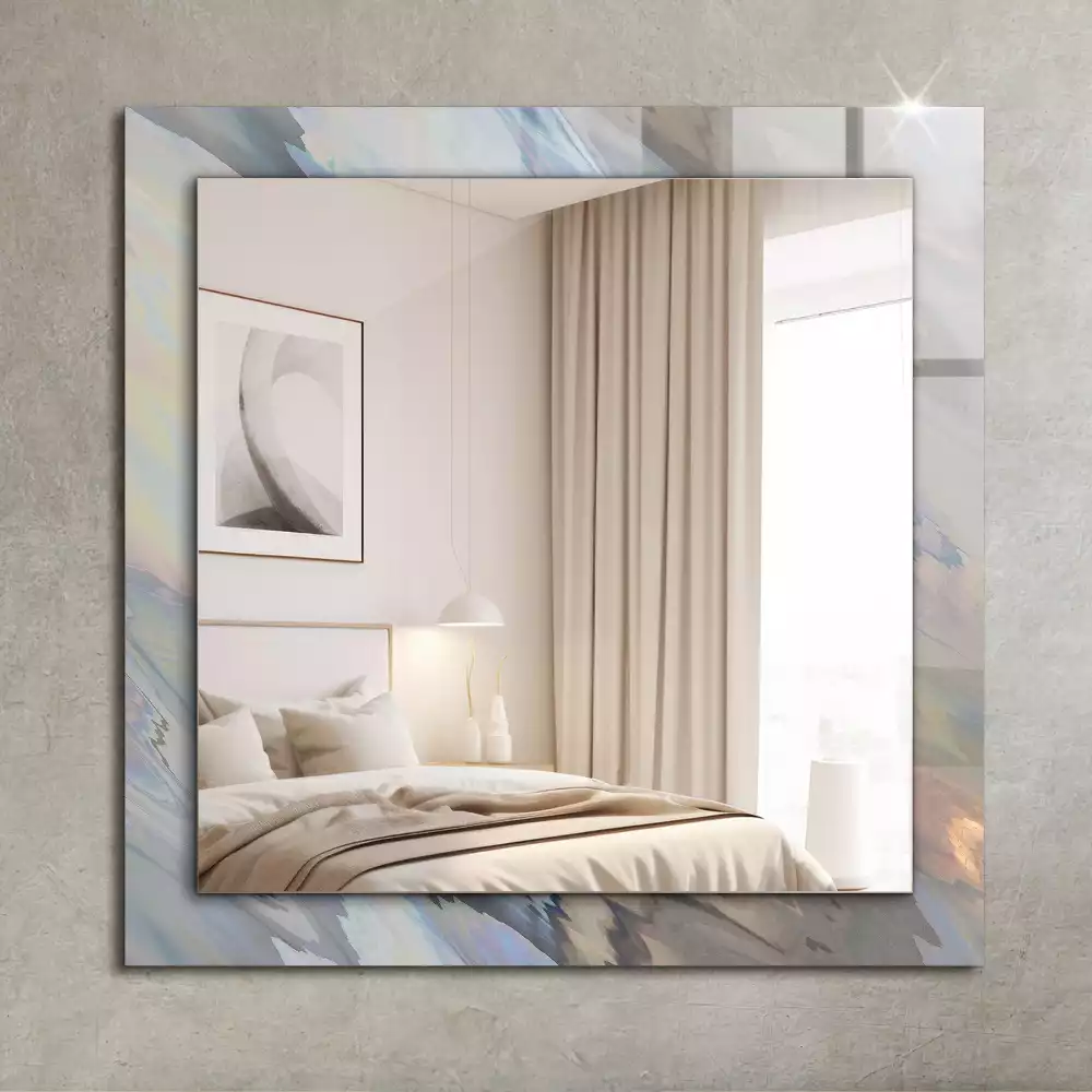 Oglindă dreptunghiulară de perete cu model abstract colorat