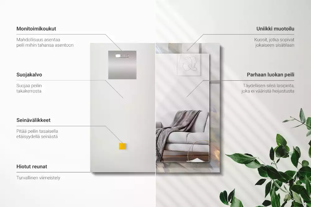 Oglindă dreptunghiulară de perete cu model abstract colorat