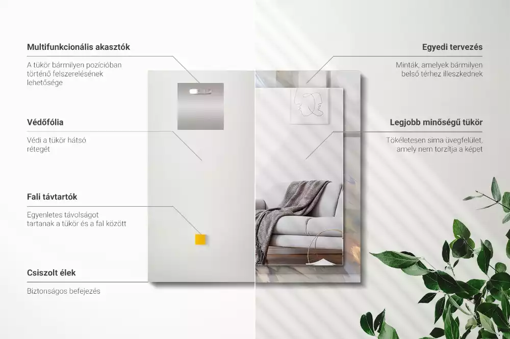 Oglindă dreptunghiulară de perete cu model abstract colorat