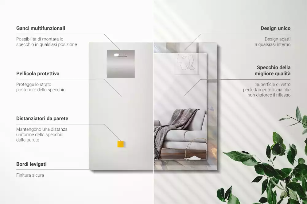 Oglindă dreptunghiulară de perete cu model abstract colorat
