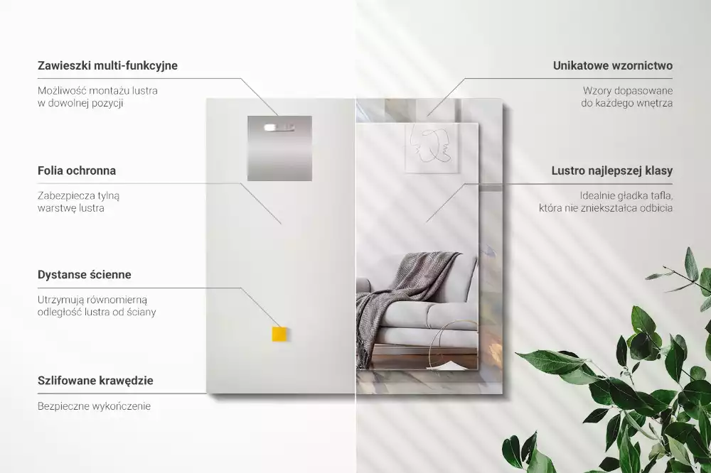 Oglindă dreptunghiulară de perete cu model abstract colorat