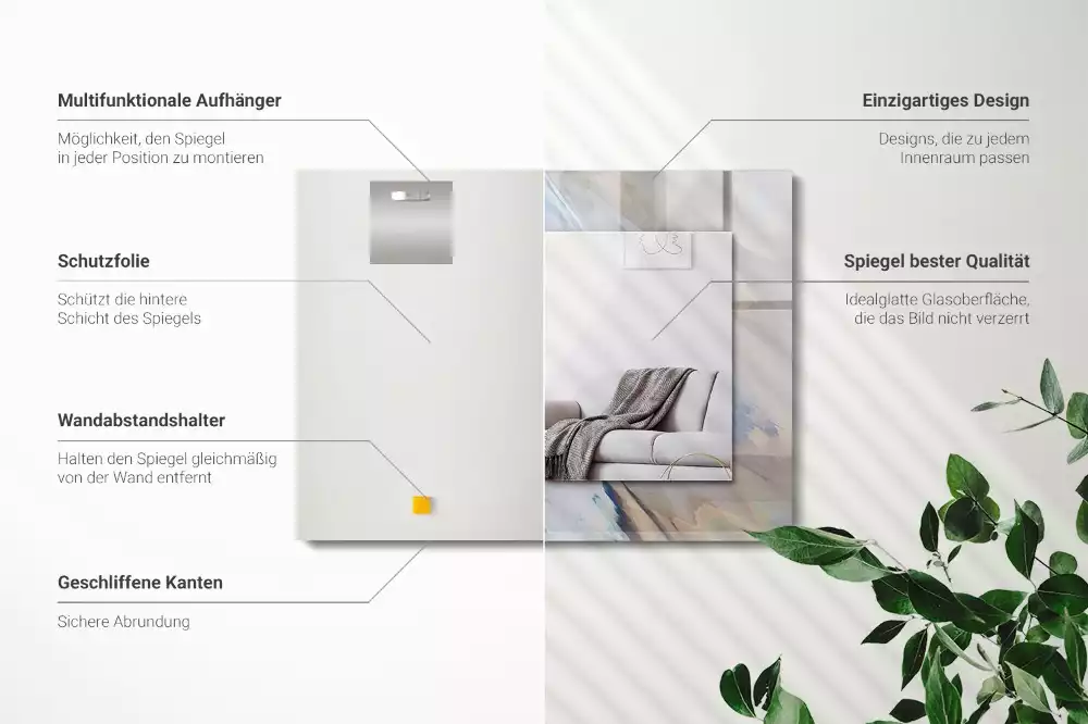 Oglindă dreptunghiulară de perete cu model abstract colorat