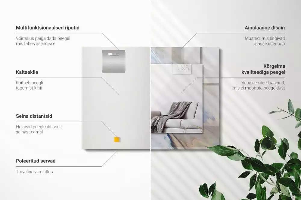 Oglindă dreptunghiulară de perete cu model abstract colorat