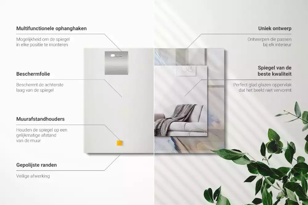 Oglindă dreptunghiulară de perete cu model abstract colorat