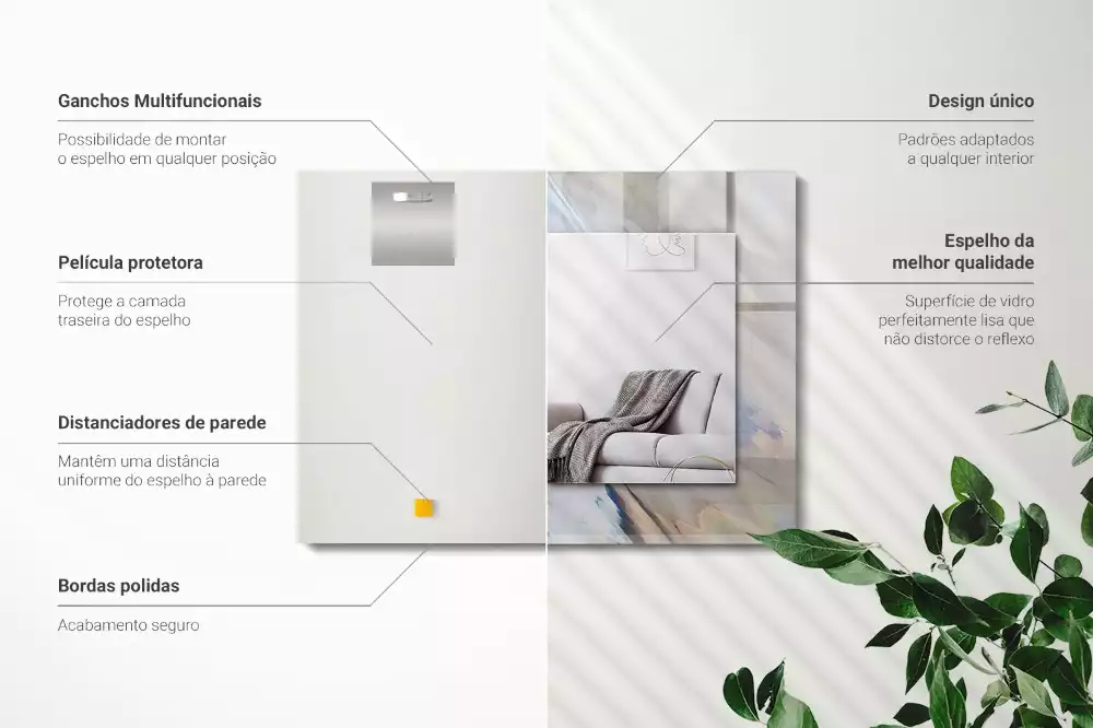 Oglindă dreptunghiulară de perete cu model abstract colorat