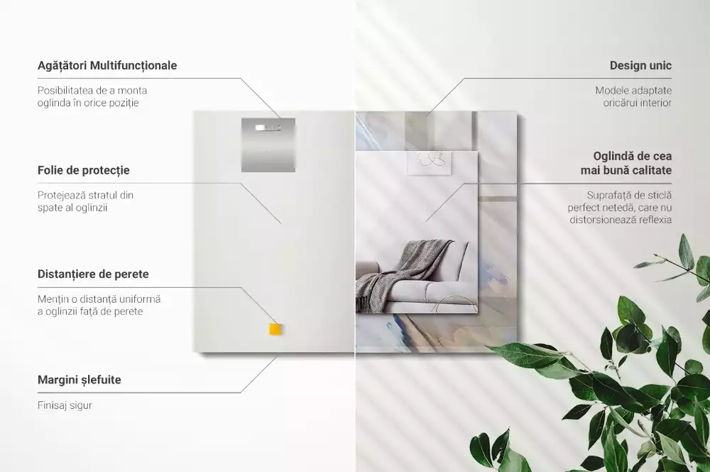 Oglindă dreptunghiulară de perete cu model abstract colorat