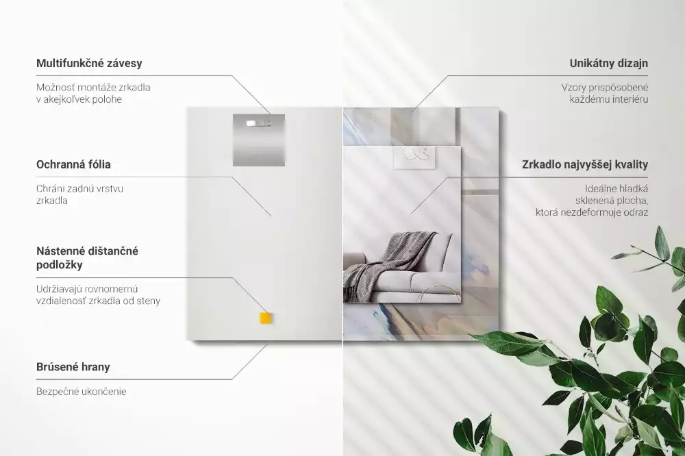 Oglindă dreptunghiulară de perete cu model abstract colorat