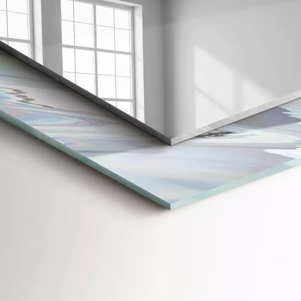 Oglindă dreptunghiulară de perete cu model abstract colorat