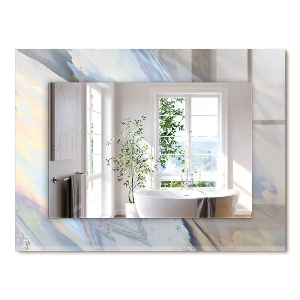 Oglindă dreptunghiulară de perete cu model abstract colorat